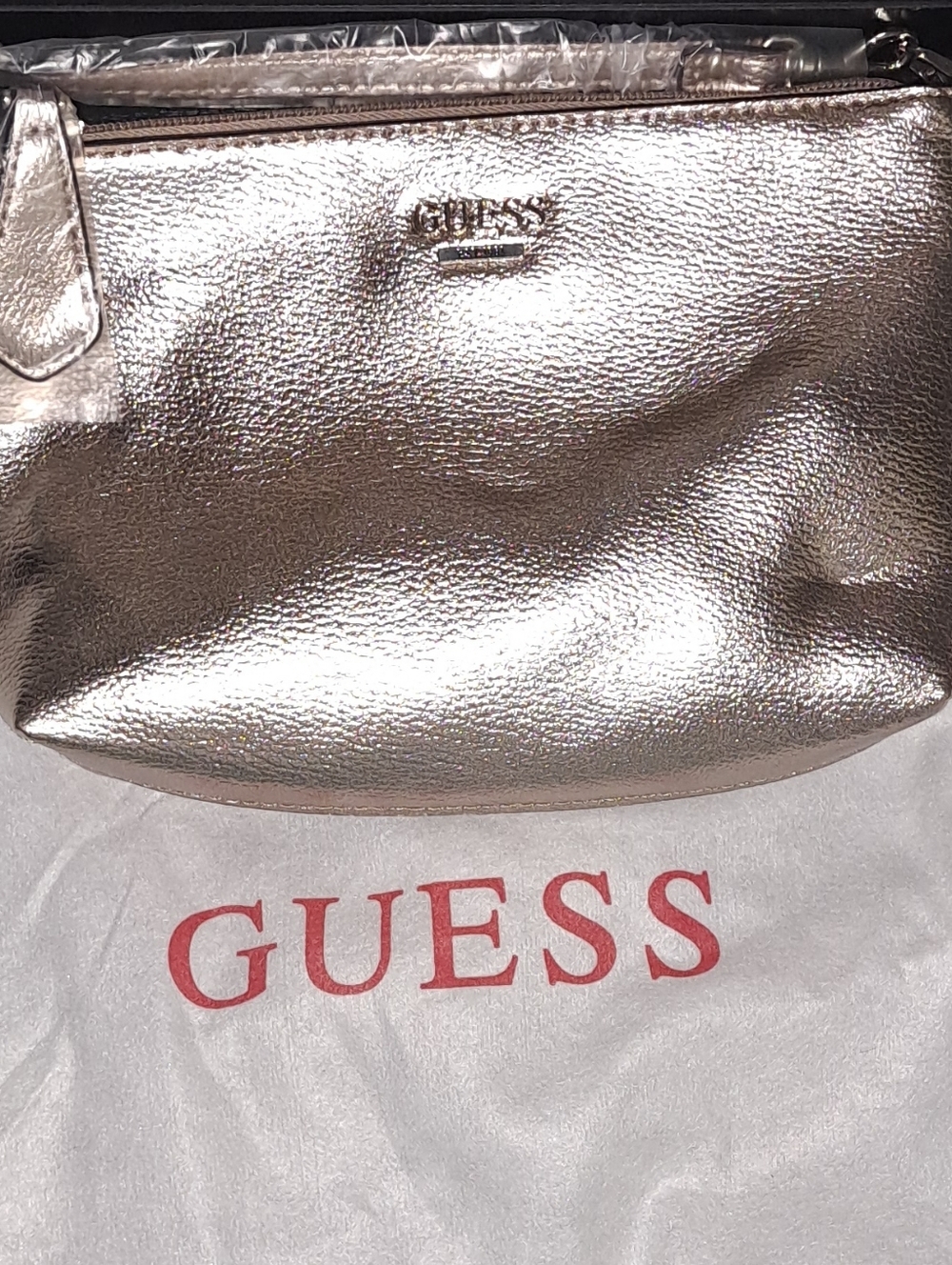 GUESS Metallic Rose Gold Cosmetic Pouch